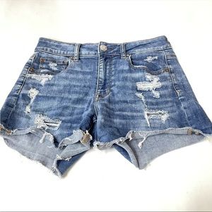 American Eagle Womens Hi Rise Shortie Shorts Size 4 Distressed Stretch #0248